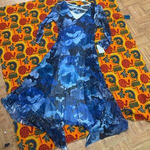 Komarov Abstract Blue and Black V-Neck dress